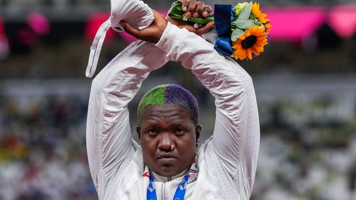 During the photo op at her medals ceremony Sunday night, U.S. shot putter Raven Saunders stepped off the podium, lifted her arms above her head and formed an “X’ with her wrists. Asked what that meant, she explained: ”It’s the intersection of where all people who are oppressed meet.”