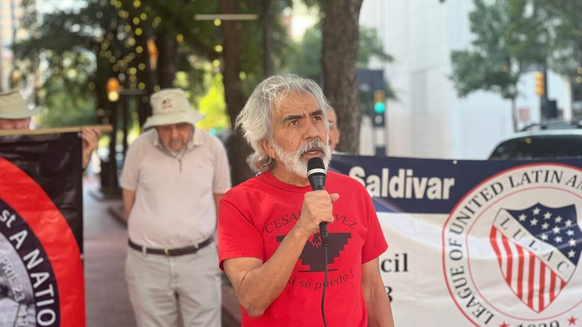 Richard Gonzalez speaks at a press conference and protest Monday Aug 19, 2024 outside of the Tarrant County Administration Building. Gonzalez and others spoke against the county potentially removing Cesar Chavez day as a paid holiday from the county’s calendar. Commisiners will vote on the holiday calendar on Tuesday Aug 19.