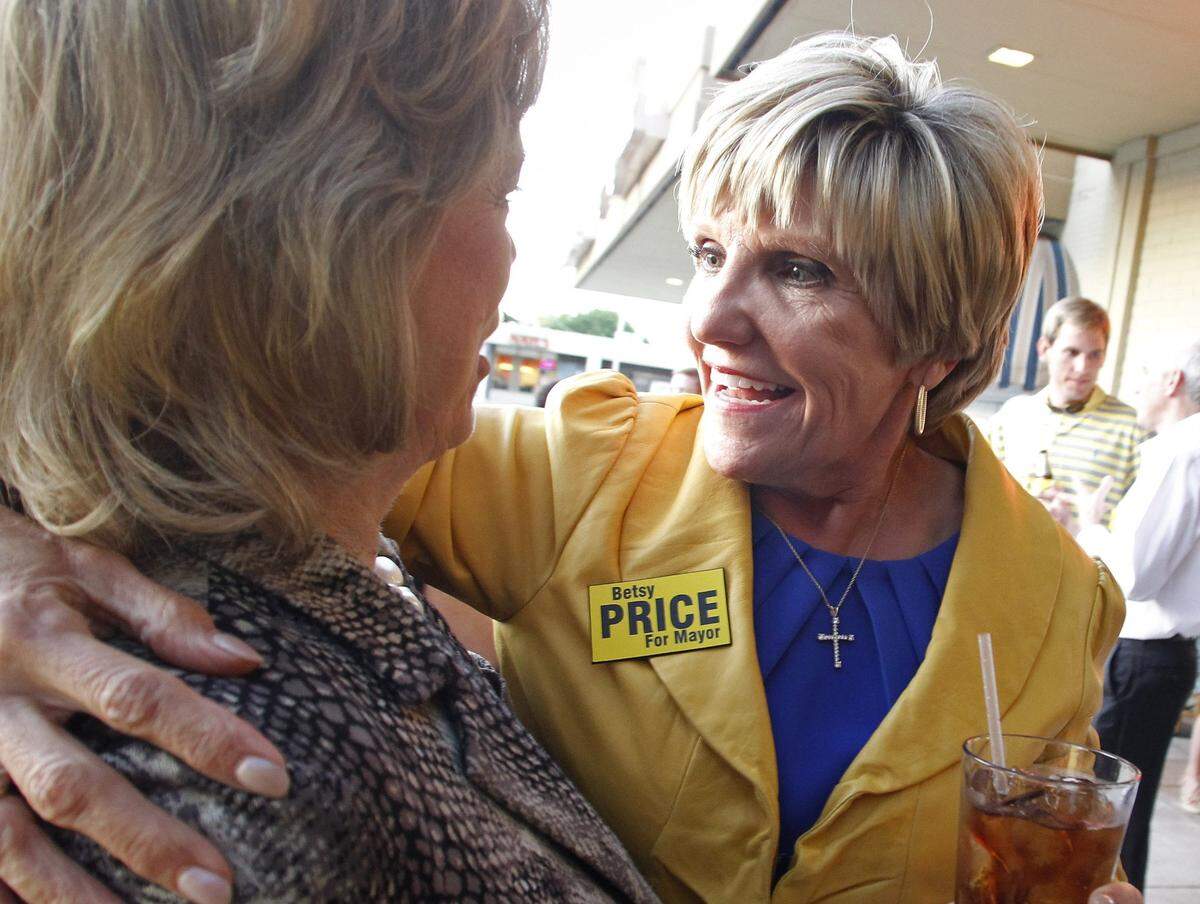 May 14, 2011: Betsy Price greets Judy Rupay while awaiting mayoral election results at Michael’s in west Fort Worth.