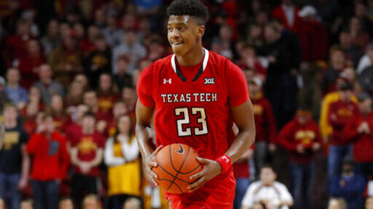 Texas Tech guard Jarrett Culver smiles at the end of an NCAA college basketball game against Iowa State, Saturday, March 9, 2019, in Ames, Iowa. Texas Tech won 80-73. (AP Photo/Charlie Neibergall)
