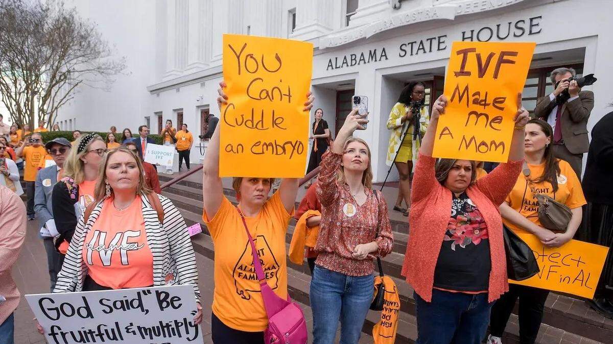 Women rally in support of in vitro fertilization in March at the Alabama House in Montgomery. The Legislature approved legislation that month protecting patients and medical professionals from civil and criminal liability for IVF; the governor signed it
