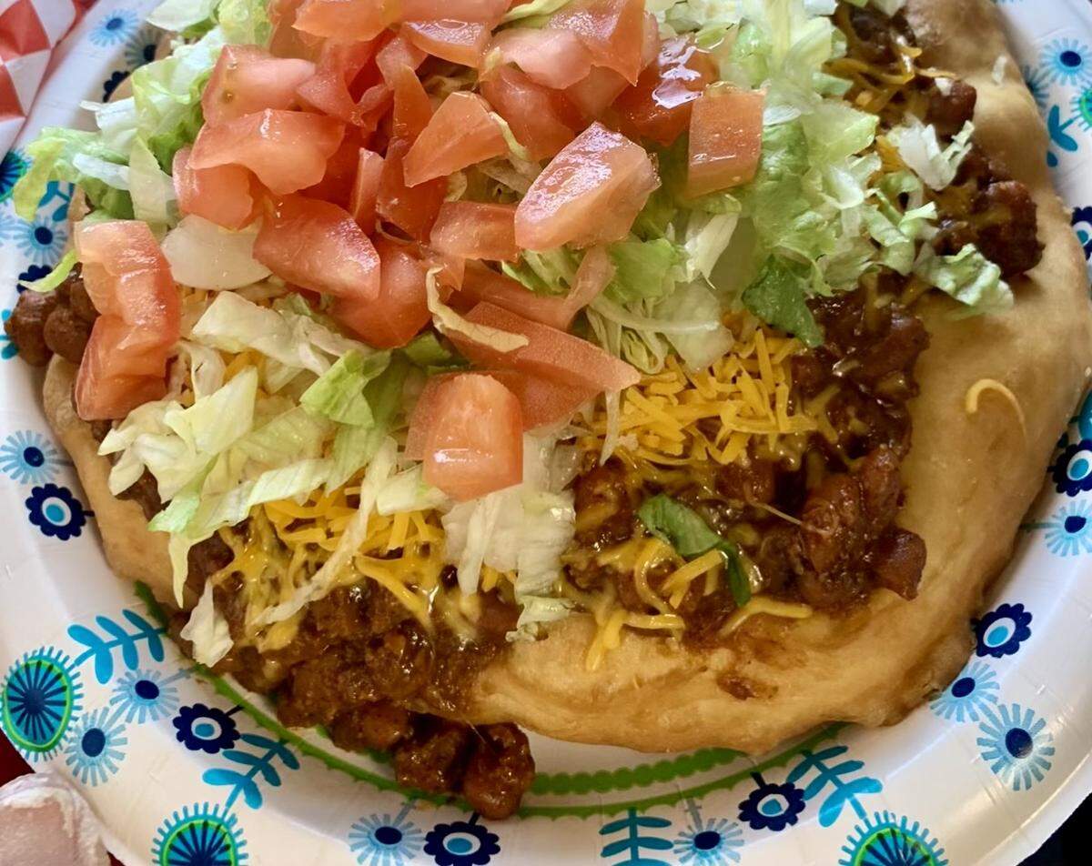 An Oklahoma fry bread taco at Hooker’s Grill.