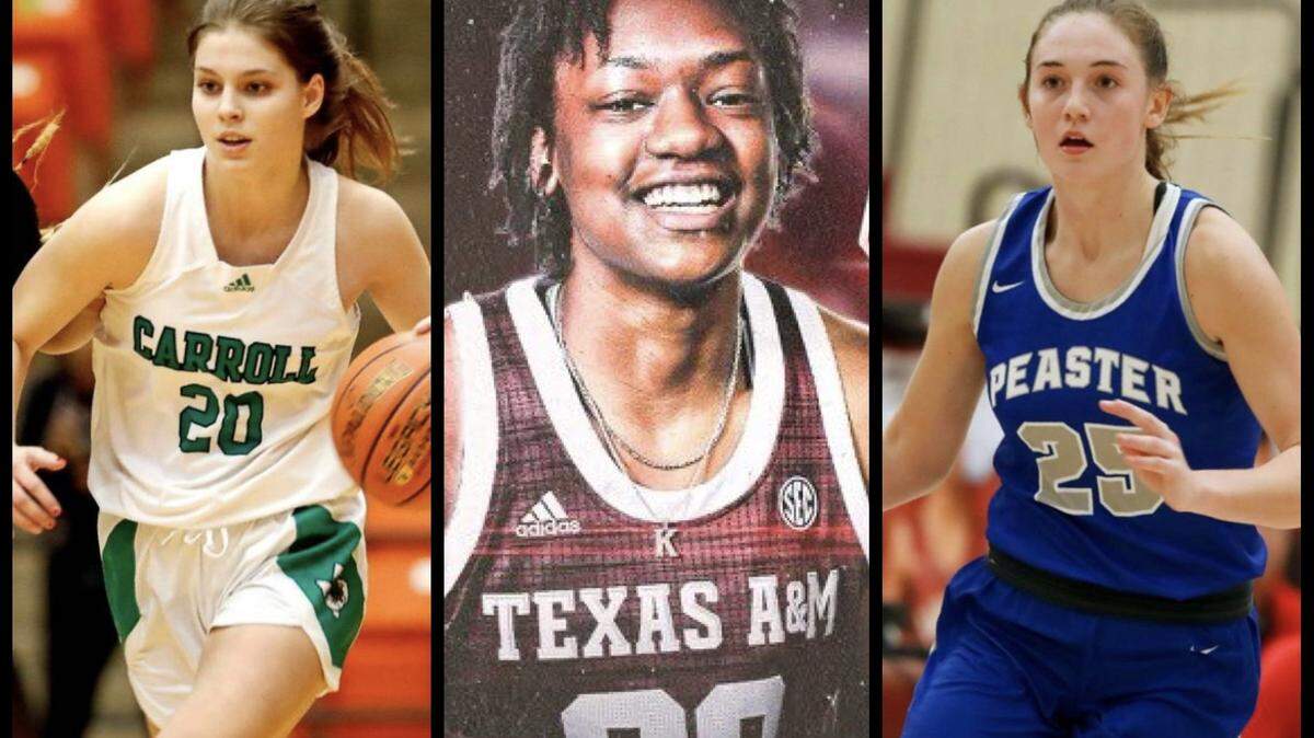 Player of the Year Kylie Marshall (center) from Mansfield Lake Ridge along with Southlake Carroll’s Camryn Tade (left) and Peaster’s Payton Hull (right) highlight the Star-Telegram girls all-area basketball team.
