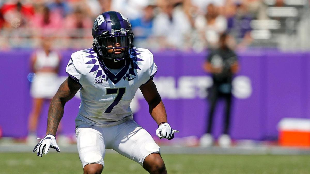 TCU safety T.J. Carter (7) was ejected for targeting in the first quarter of the Texas game on Saturday.