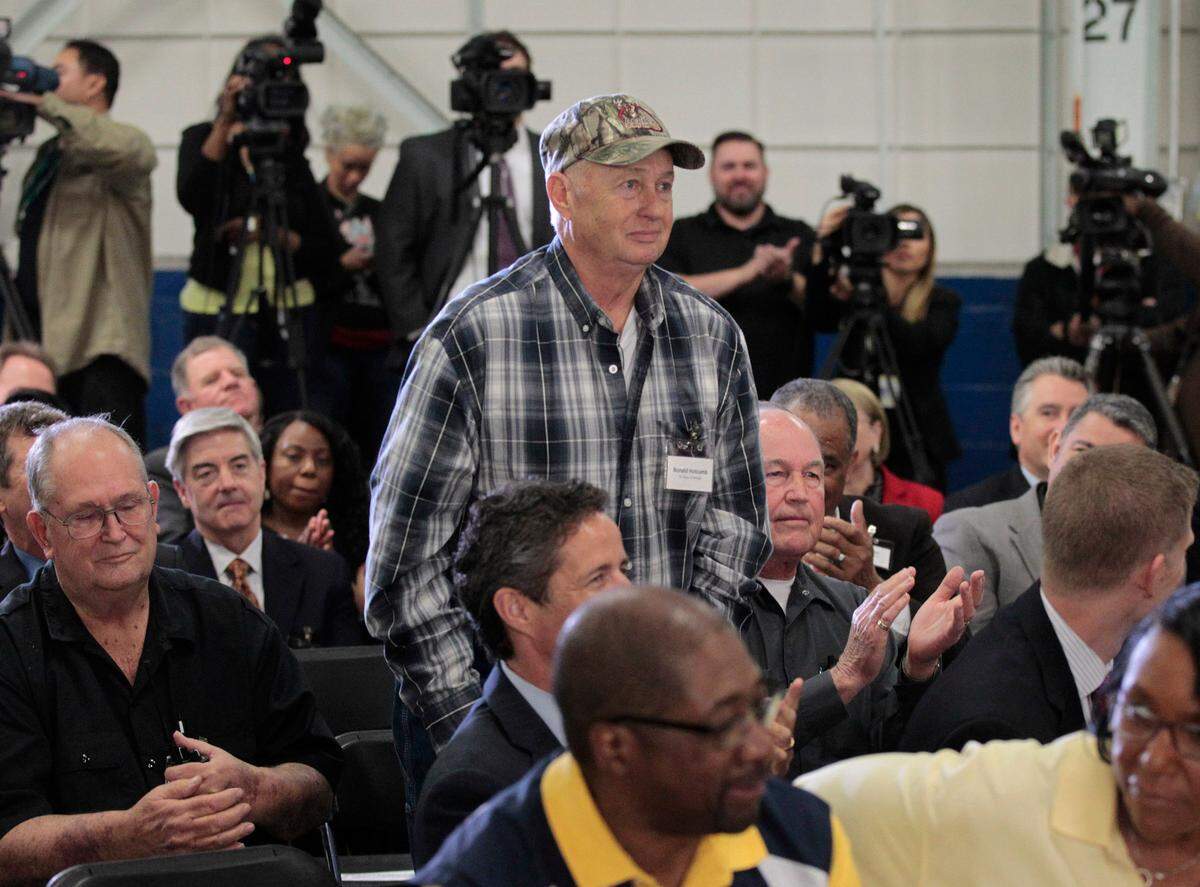 May 13, 2014: Ronald Holcomb, who went to work at General Motors of Arlington in 1963, was among employees honored during a celebration for 60 years of production.