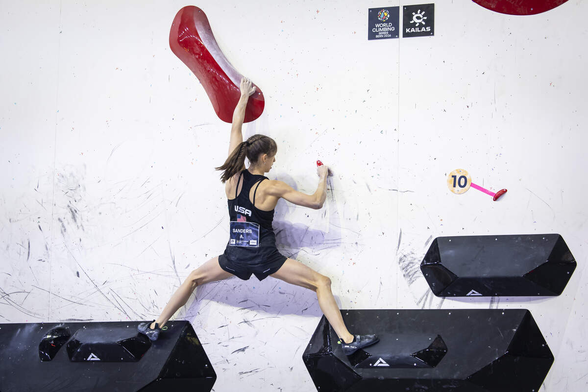 Annie Sanders competes in the Boulder final during the World Climbing Series Bern on May 23 in Switzerland.