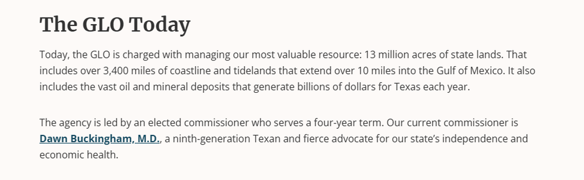 The Texas General Land Office website referencing the Gulf of Mexico. Screenshot taken Feb. 21, 2025.