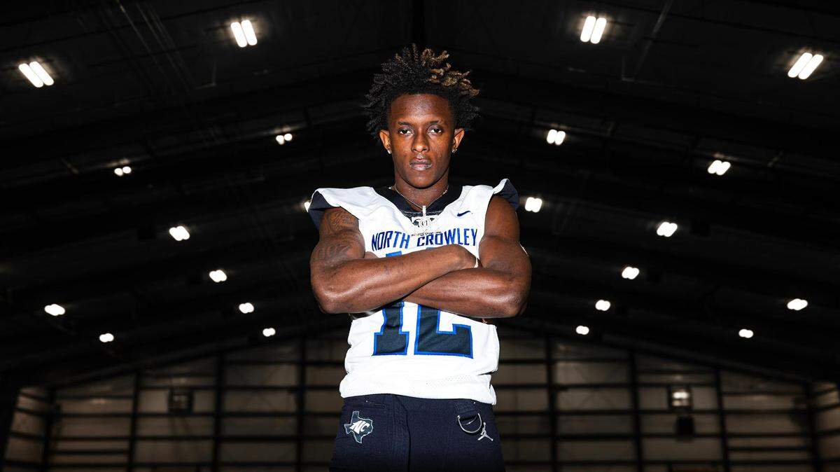Chris Jimerson Jr., the junior quarterback at North Crowley High School and 2023 Fort Worth-area Player of the Year, is photographed at the indoor football facility at North Crowley on Wednesday, Jan. 11, 2023.
