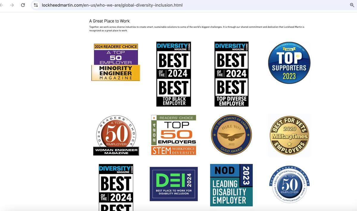 Lockheed Martin’s Diversity and Inclusion web page on Dec. 12, 2024.