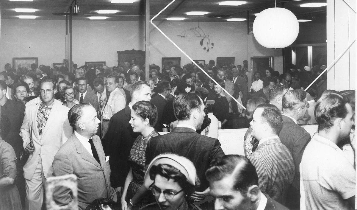 The opening night party in the gallery of Fort Worth Art Center on Oct. 9, 1954, with art valued at $5 million on display.