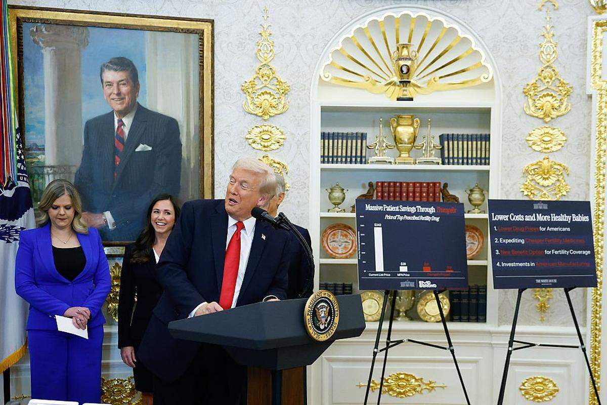 President Donald Trump delivers remarks Oct. 16, 2025, from the Oval Office. Trump outlined plans to expand IVF access by encouraging workplace benefits to include access to IVF and infertility coverage.