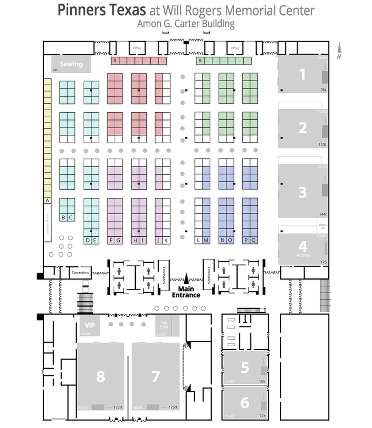 A floor map of the Texas Pinners Conference at Will Rogers Memorial Center.