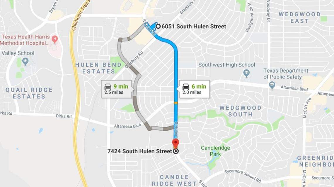 The Fort Worth Police Department investigated two shootings that happened within a couple miles of each other on South Hulen Monday.