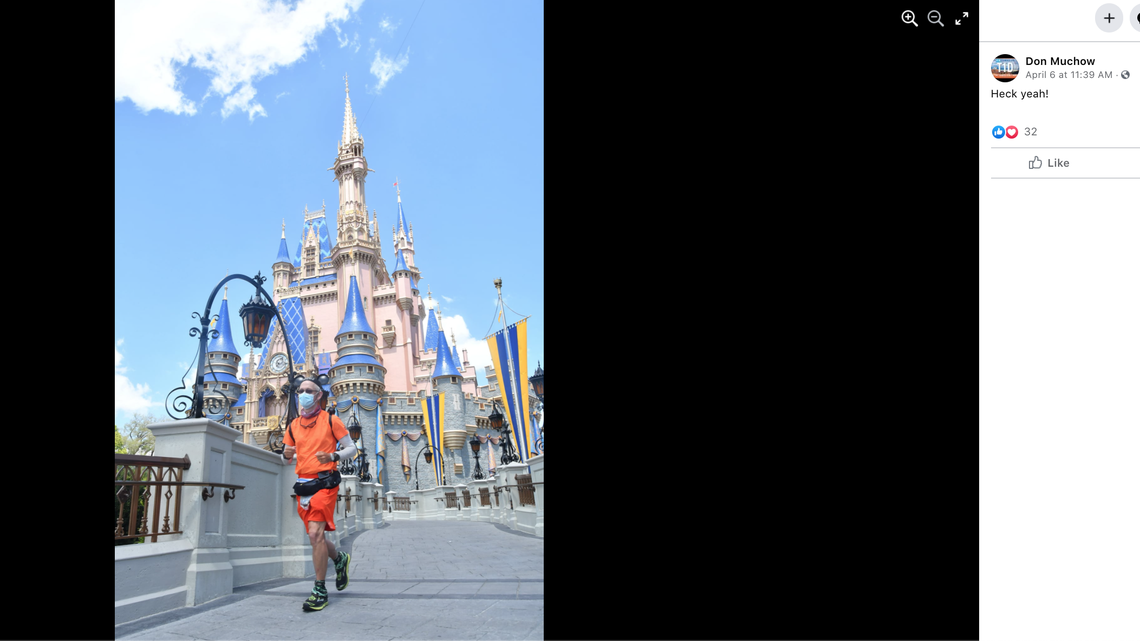 Don Muchow ran from Disneyland in California to Disney World in Florida — a roughly 2,800-mile journey.
