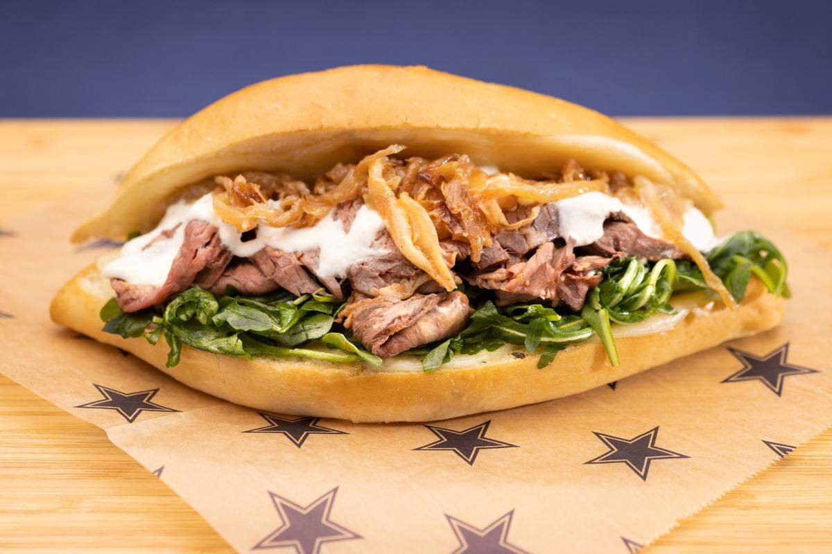 Steak sandwich, food photos for Legends at AT&T Cowboys Stadium in Arlington, TX on August 12, 2022.
