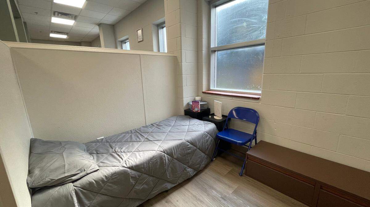A bed in a renovated area of the Salvation Army’s Mabee Center in Fort Worth.