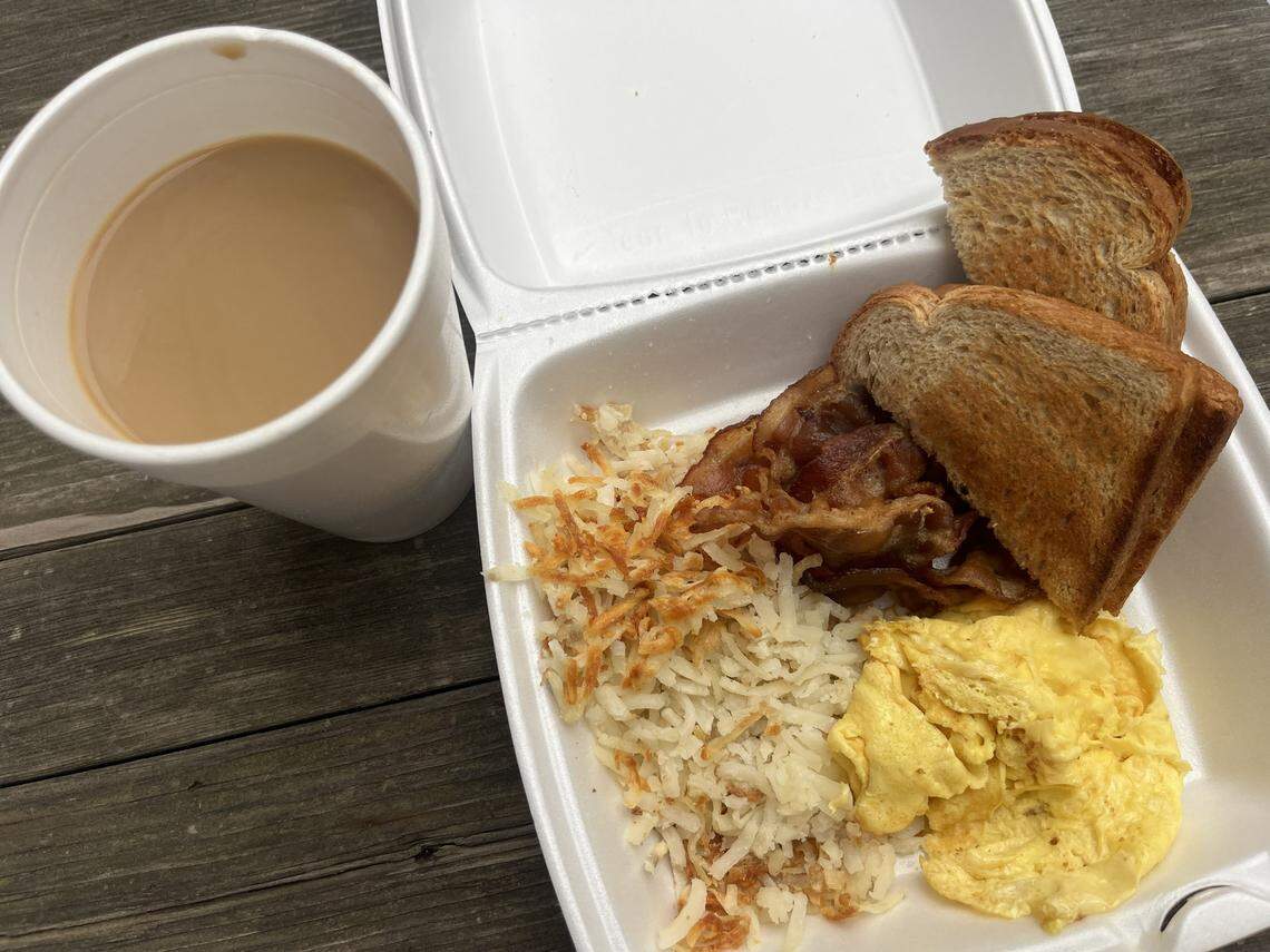 Hot coffee and the All American breakfast costs a whopping $7 at Daybreak Cafe and Grill, the same as some McDonald’s breakfast combos.