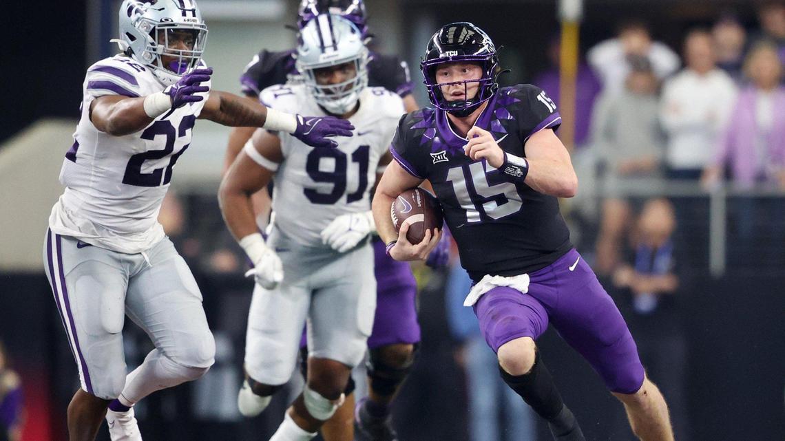 TCU quarterback Max Duggan runs the ball during the 2022 Dr. Pepper Big 12 Championship against Kansas State on Saturday, December 3, 2022.