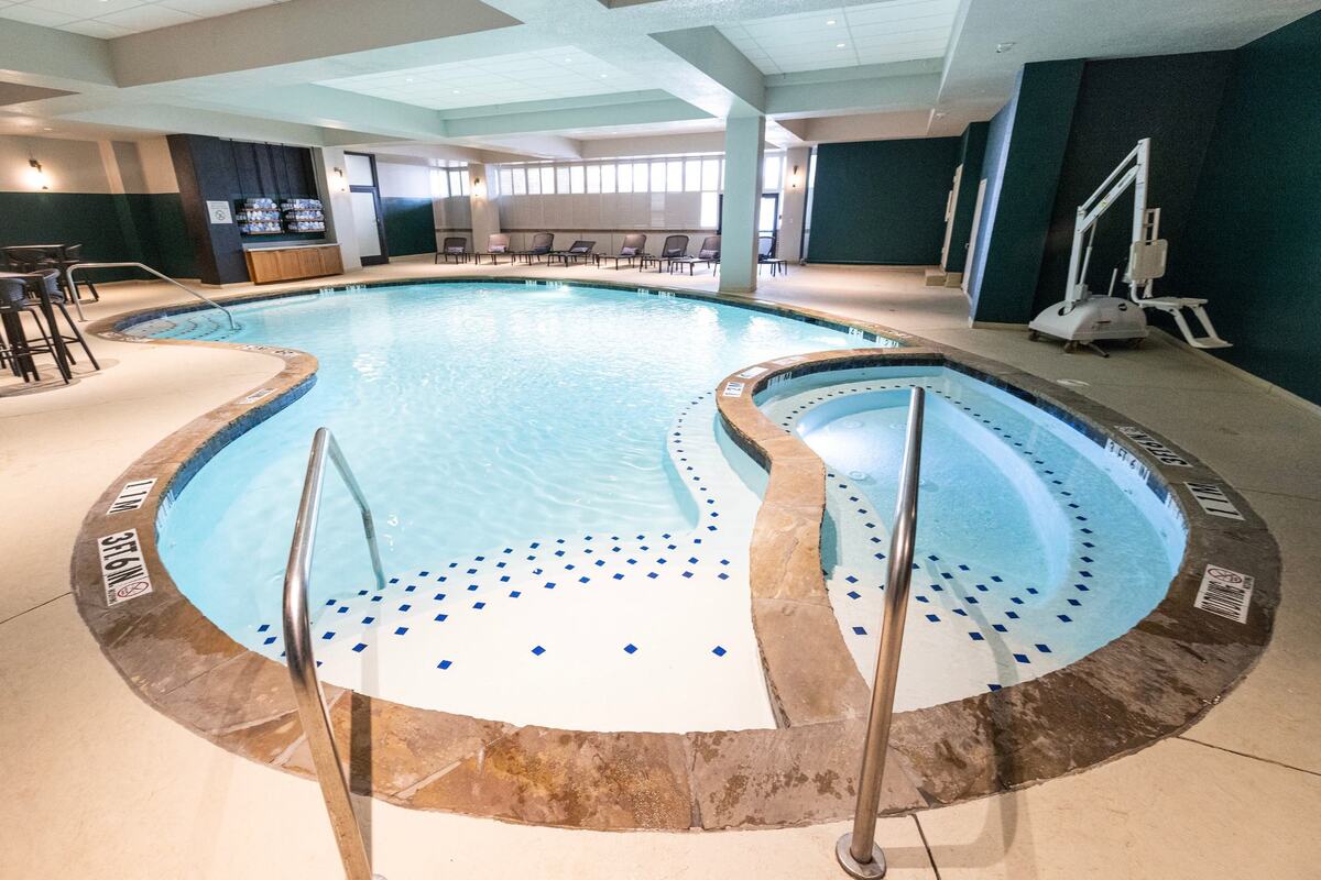 The indoor pool on the 10th floor at the newly remodeled Sheraton hotel in downtown Fort Worth on Tuesday, April, 23, 2024.