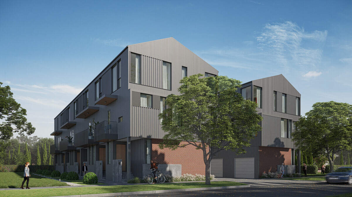 Artist renderings showing how 11 parcels offered for sale in Fort Worth’s Linwood neighborhood could be developed with multifamily housing.