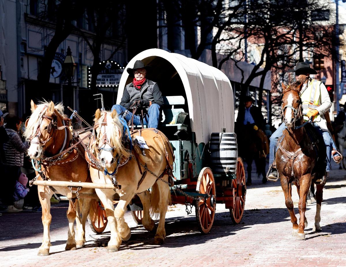 Several chuck wagons participated in the Fort Worth Stock Show and Rodeo parade in Fort Worth, Texas, Saturday, Jan, 13, 2024. (Special to the Star-Telegram Bob Booth)