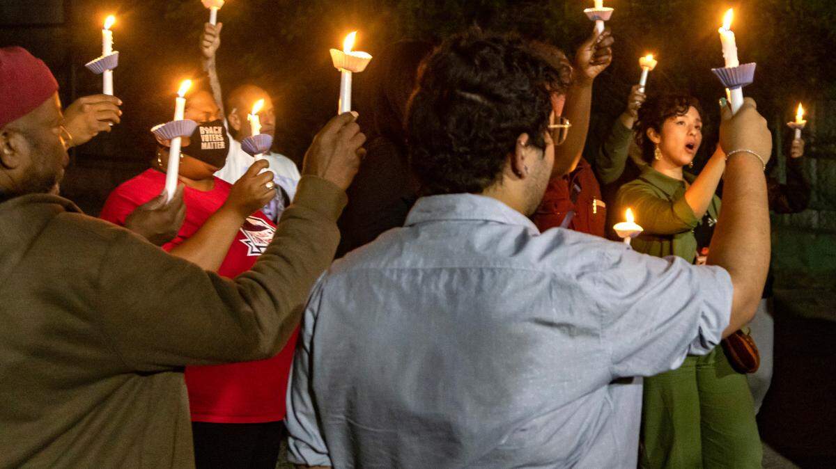Community members attend a vigil for Brandon Zapata on Friday, April 21, 2023, at the Southside Bar And Partyhall in Fort Worth. Zapata, 20, died after being restrained and handcuffed by an off-duty police officer at La Gran Plaza.