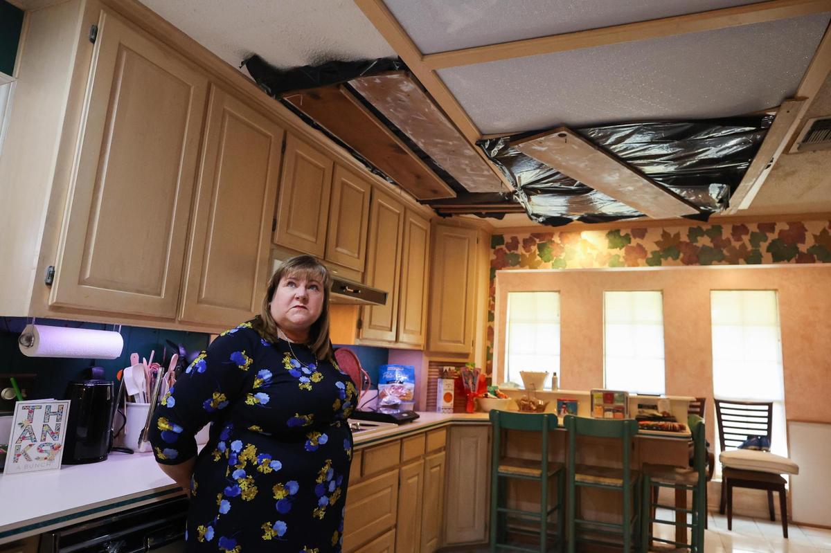 Sharon Holmes’ Arlington home is still damaged after February’s winter storm.