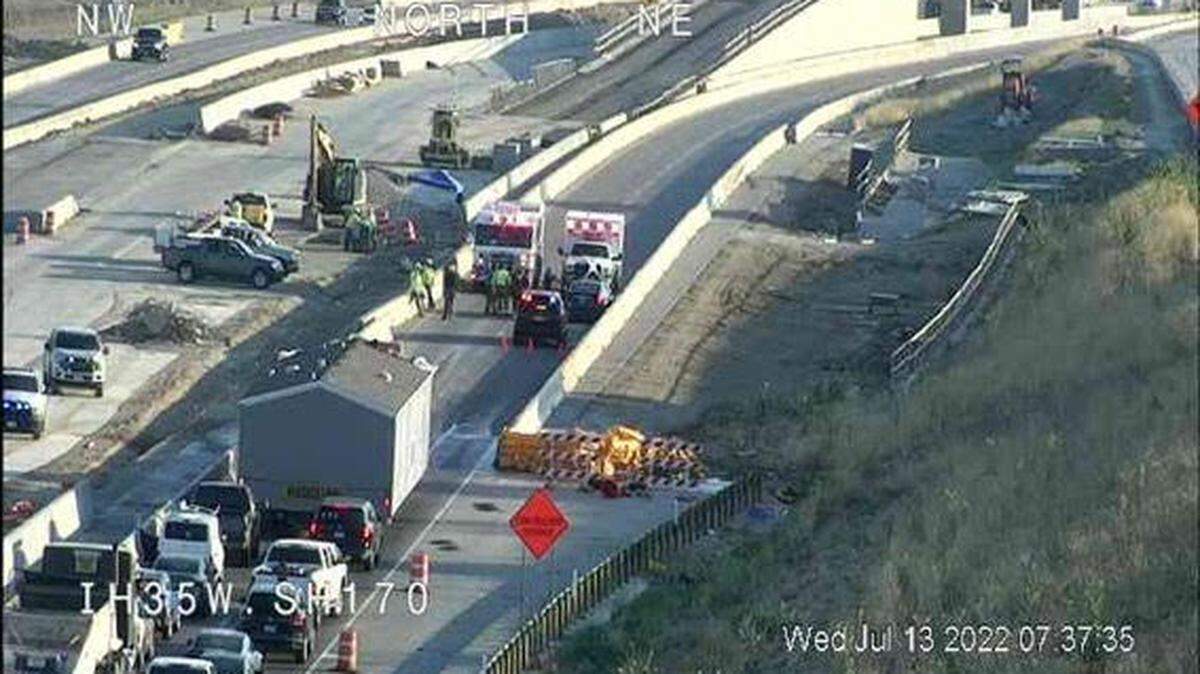 A crash closed northbound lanes of I-35W in north Fort Worth at State Highway 170 in Fort Worth on Wednesday.