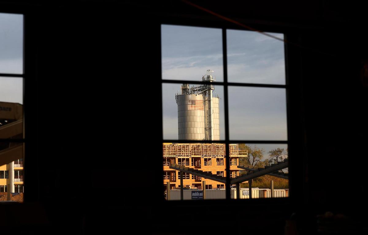 Construction on apartments developed by Kairoi’ can be seen from the renovated Armour building in the Fort Worth Stockyards on Friday, Dec. 6, 2024.