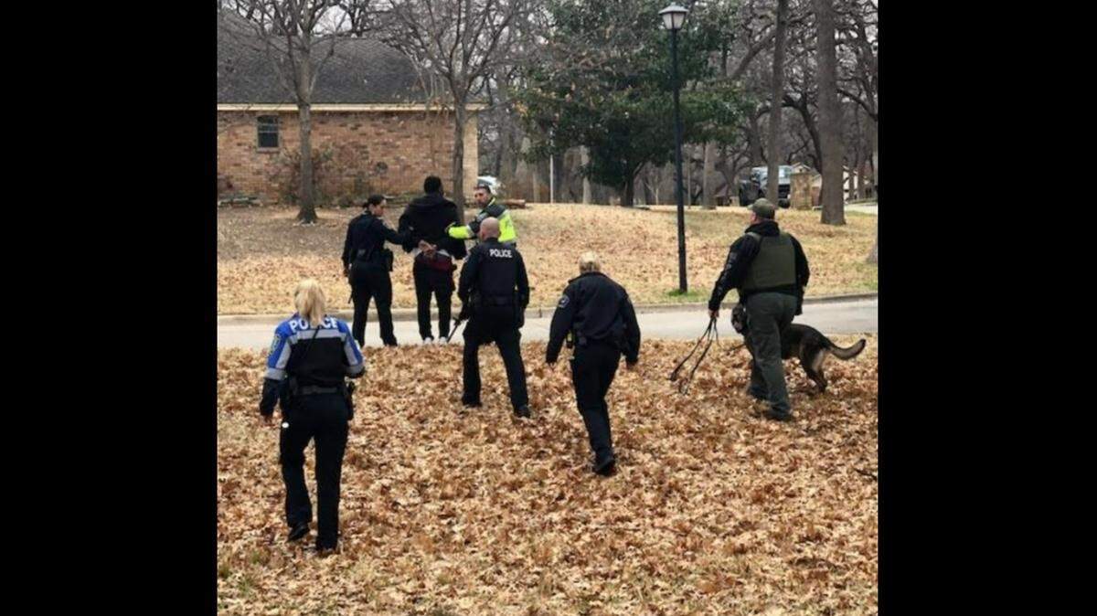 A 33-year-old DeSoto man who was accused of burglary was arrested Saturday in a Colleyville neighborhood after a five-hour search by authorities.