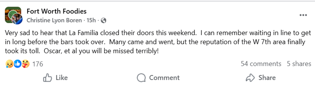 Screenshot of the Fort Worth Foodies Facebook group.