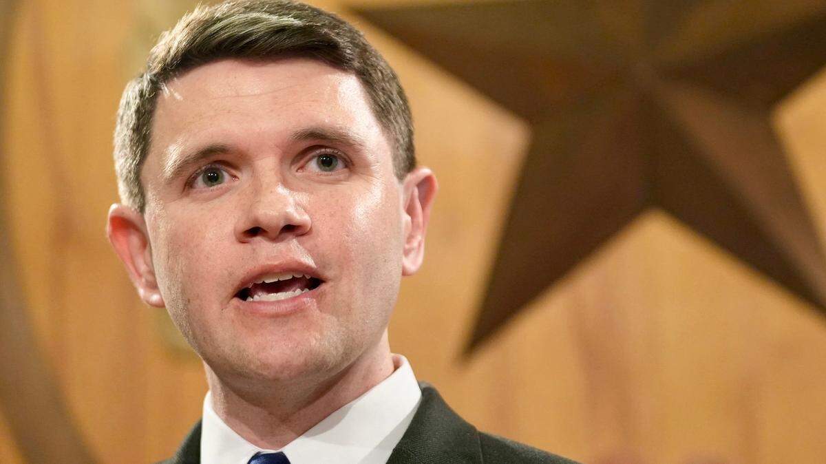 James Talarico, D-Austin, speaks at a news conference with members of the House Democratic Caucus at the Capitol Monday January 13, 2025.
