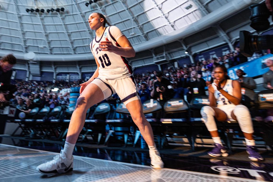 TCU guard Hailey Van Lith (10) is announced for the starting five prior to the first round of the Women’s NCAA Championships Tournament game between TCU and Fairleigh Dickinson at Schollmaier Arena in Fort Worth on Friday, March 21, 2025.