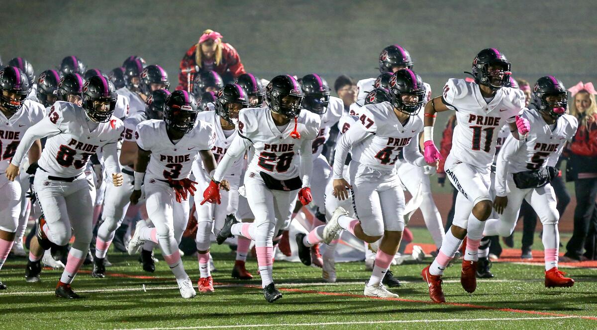 The Colleyville Heritage Panthers enter the field to face the Grapevine Mustangs, Friday night, October 25, 2019 played at Mustang-Panther Stadium in Grapevine, TX.