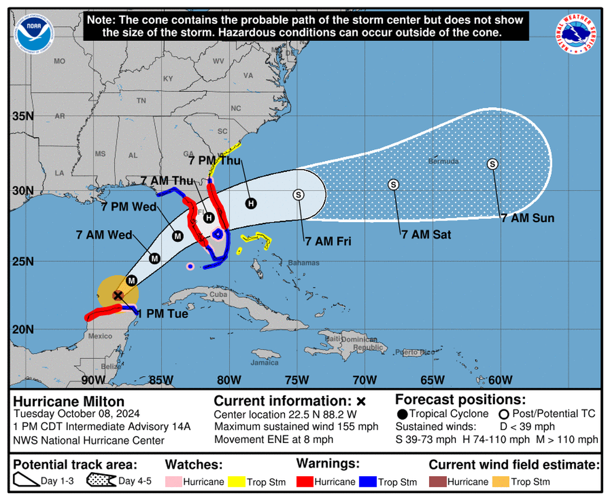 The tracking as of Tuesday afternoon for Hurricane Milton.
