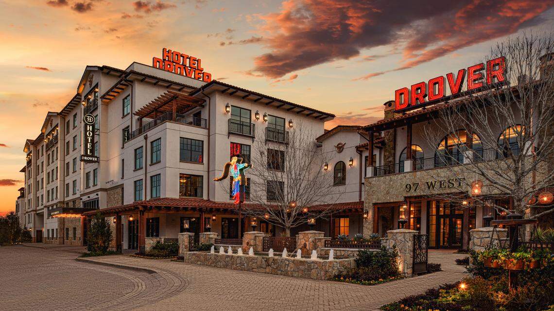 View of the No. 1 favorite hotel in all of Dallas-Fort Worth, Hotel Drover located in Mule Alley of the Stockyards in Fort Worth.