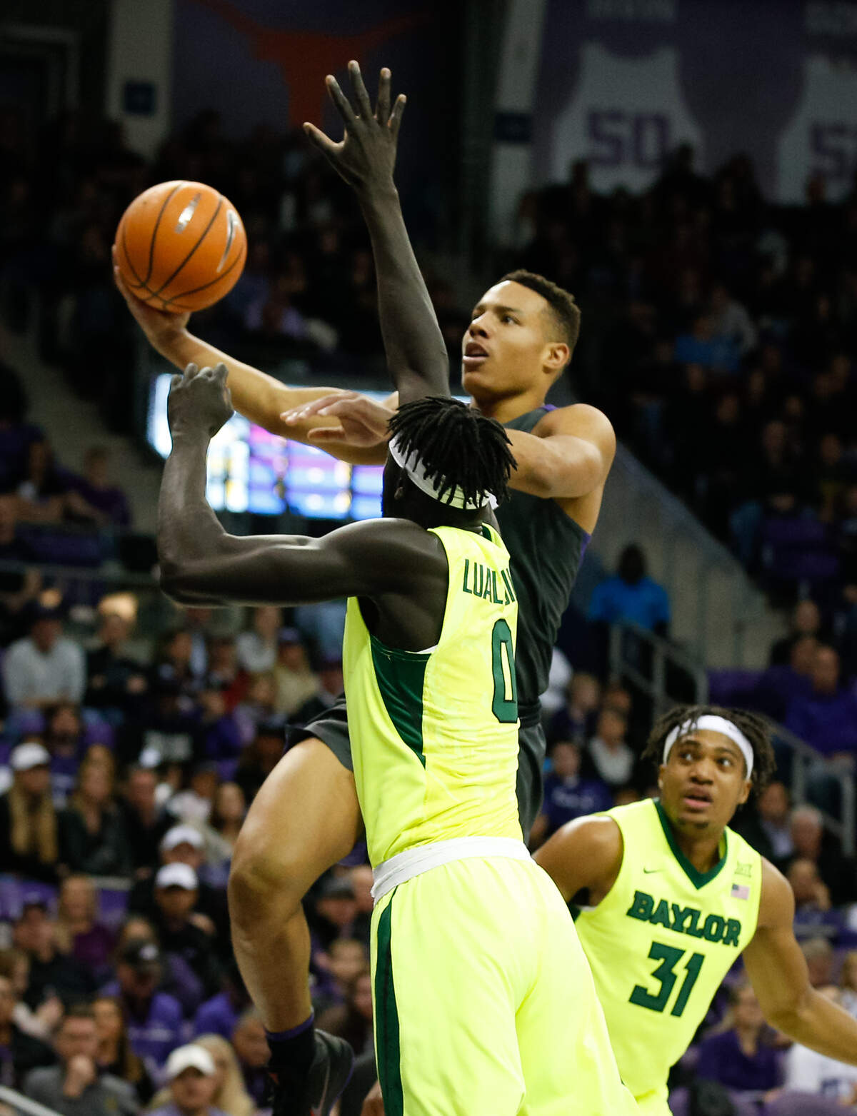 TCU guard Desmond Bane scored 16 points and had a game-high eight rebounds in the Horned Frogs' 82-72 win over Baylor Saturday afternoon at Schollmaier Arena.