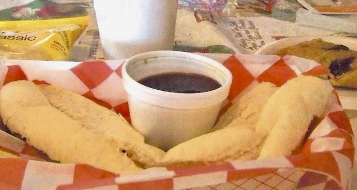 A French dip sandwich with chips, a drink and a chocolate pie in 2008 at Hutch’s Pie and Sandwich Shop in Weatherford.