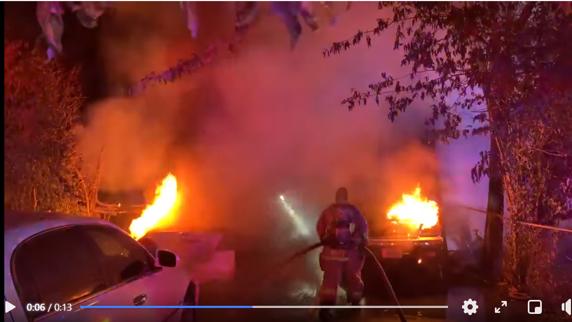 Illegal fireworks landing on an Austin, Texas, duplex Saturday, burning down two family homes.