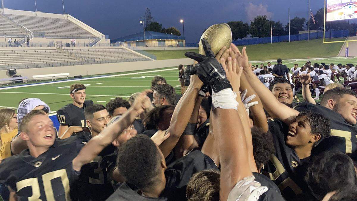 Cleburne celebrated its win against Houston Heights at Waco ISD Stadium on Saturday Aug. 28, 2021. The two schools played in the first UIL state championship game on Jan. 8, 1921. That game ended in a scoreless tie and the teams were declared co-champs.