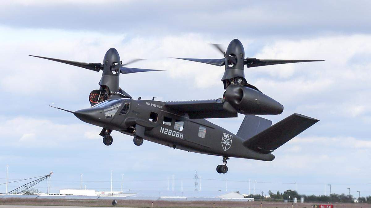 Demonstration flight of Bell’s new tiltrotor V-280 Valor, which is touted as having twice the speed and twice the range of conventional military helicopters.