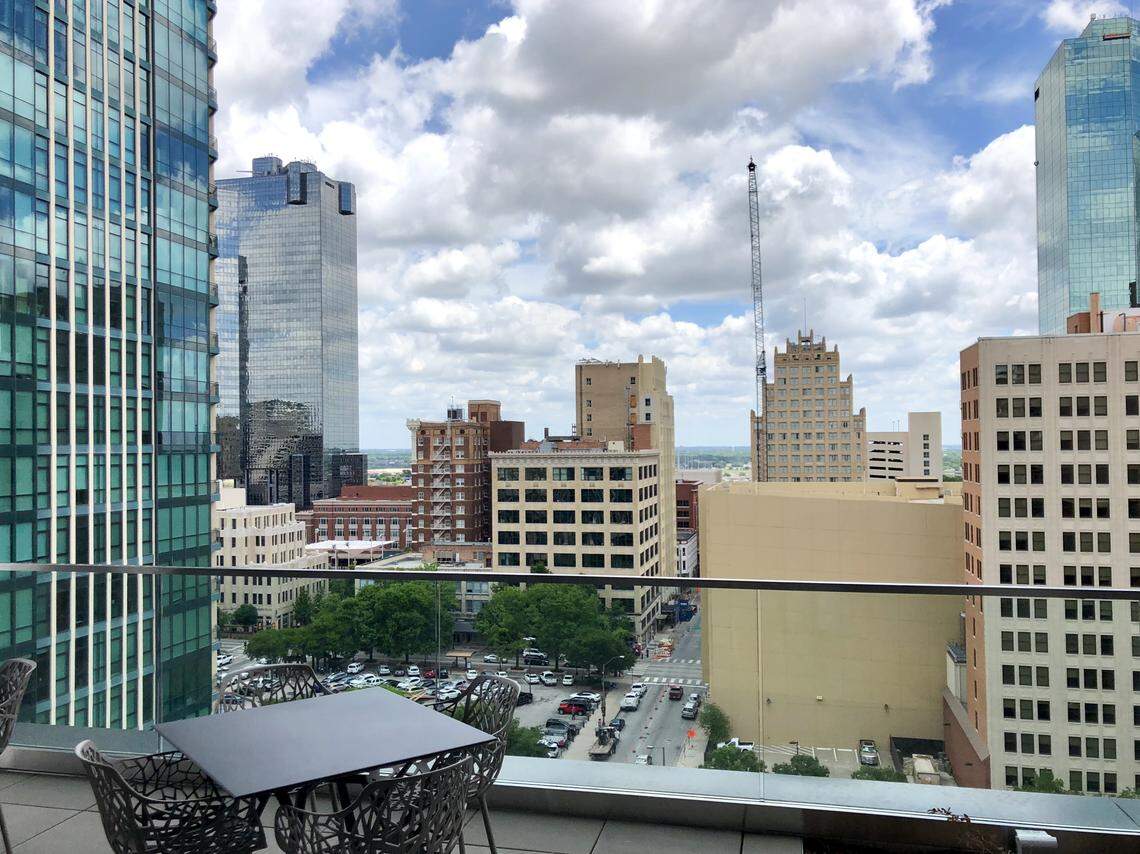 The view from Branch & Bird, an all-day restaurant high in the Frost Tower on Taylor Street.