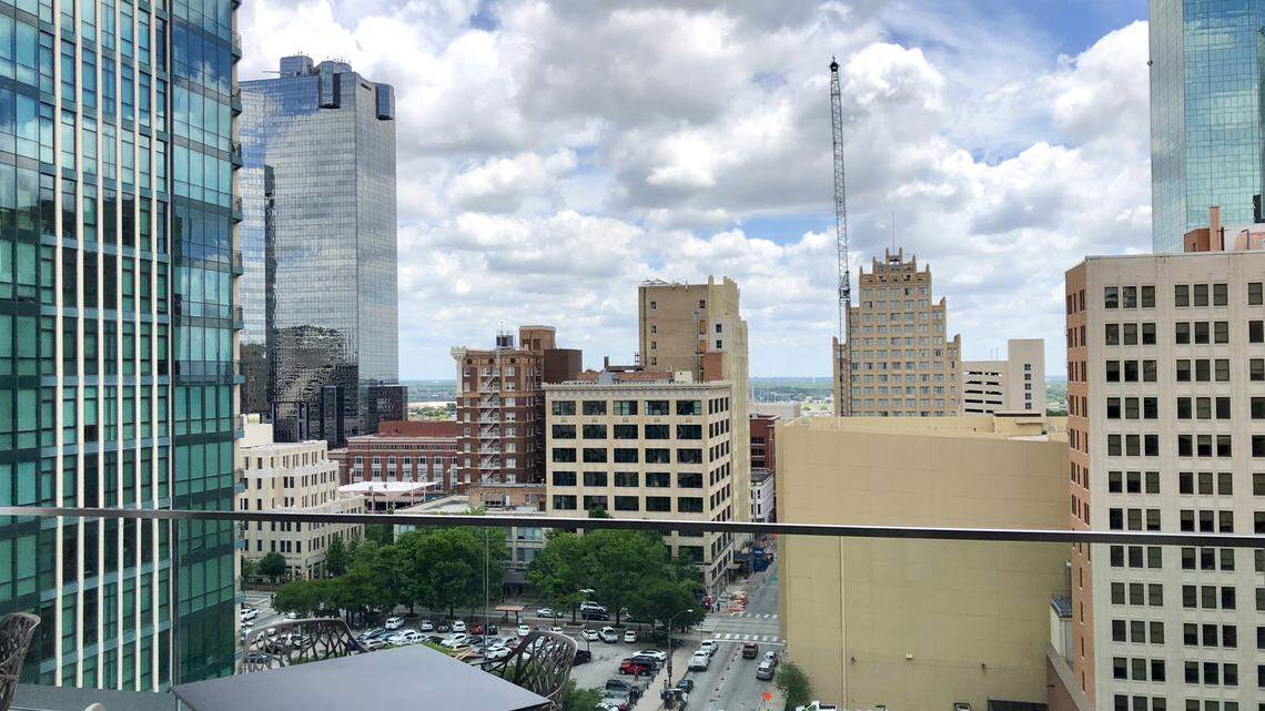 The view from Branch & Bird, an all-day restaurant high in the Frost Tower on Taylor Street.