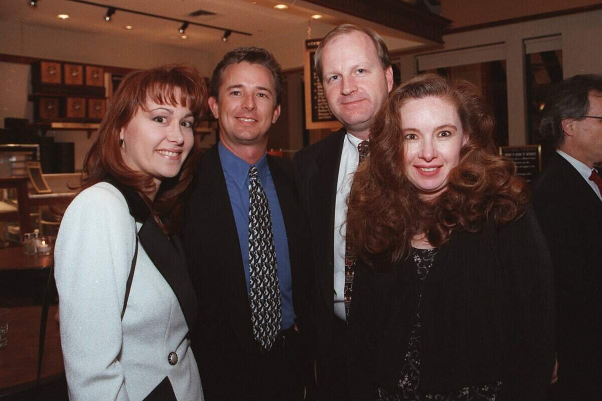 March 19, 1999: A pre-grand opening VIP party sneek peek for the new Southlake Town Square was held at the Corner Bakery Cafe. From left: Kimberly Rogers, Brad Rogers, Jim Haltom, Brenda Haltom.