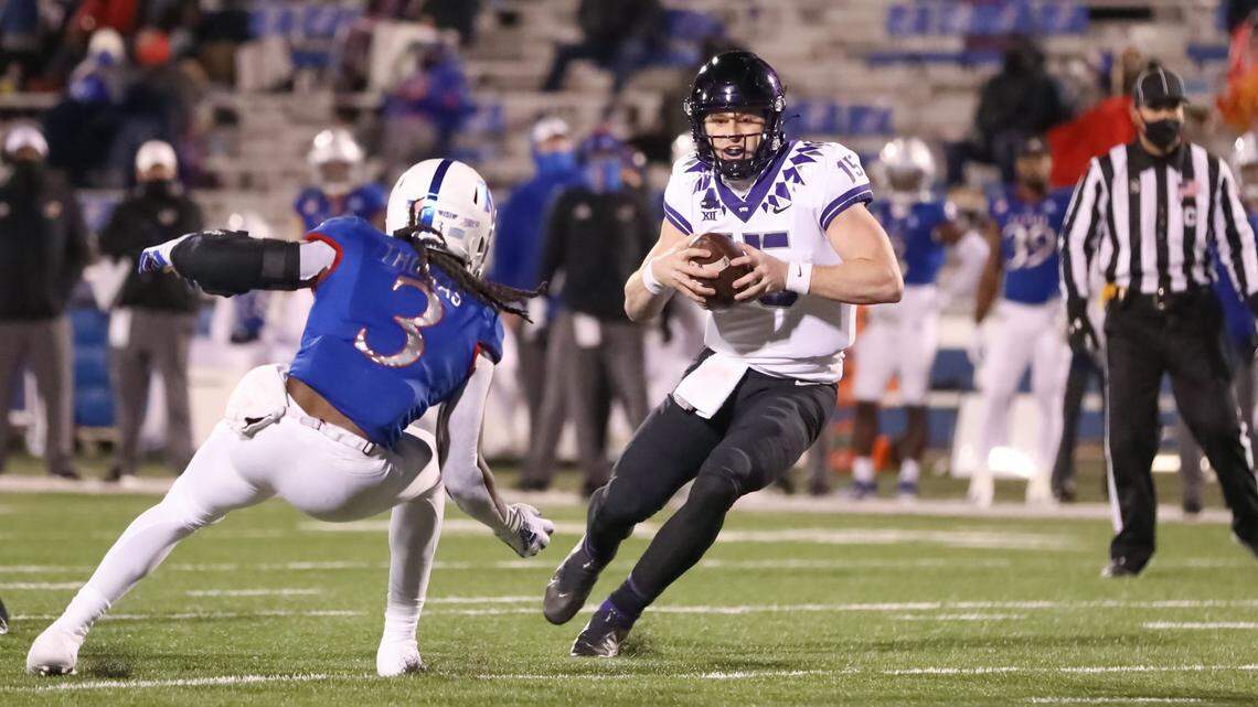 TCU QB Max Duggan finished with 61 yards rushing in the Frogs’ 59-23 victory at Kansas on Saturday.