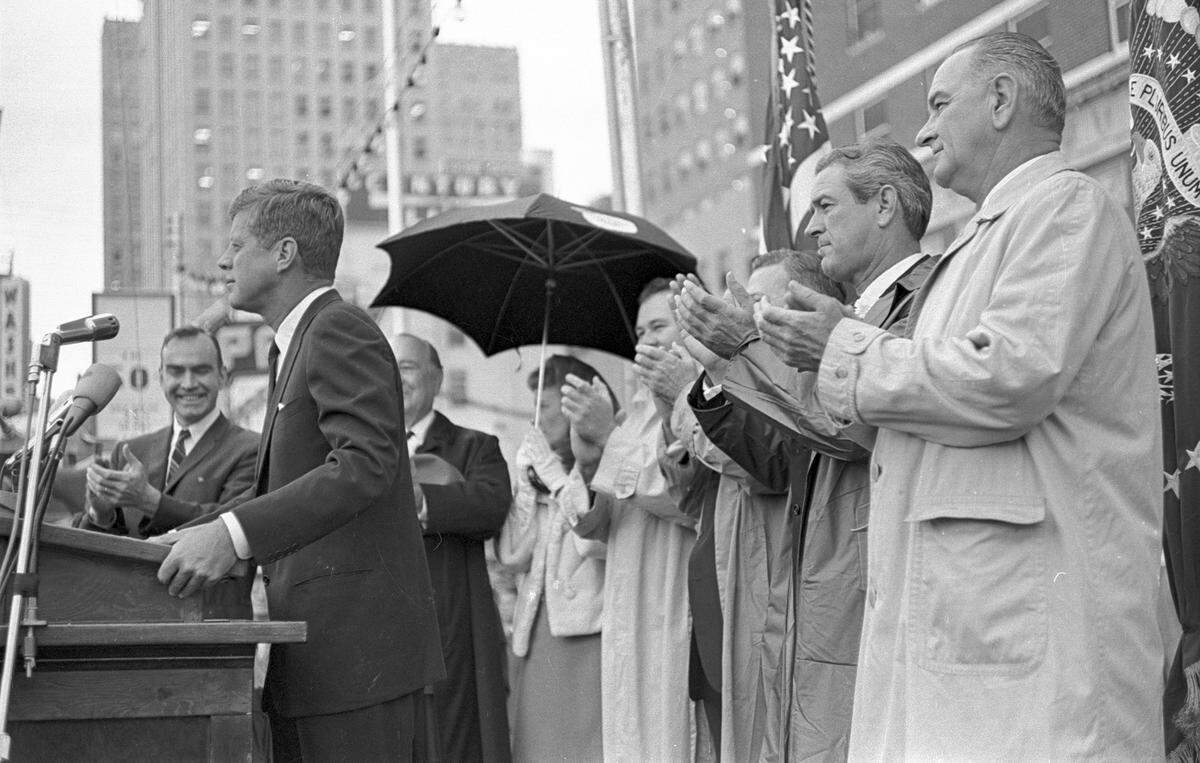 John F. Kennedy speaks to crowd outside Hotel Texas, Fort Worth. 11/22/1963