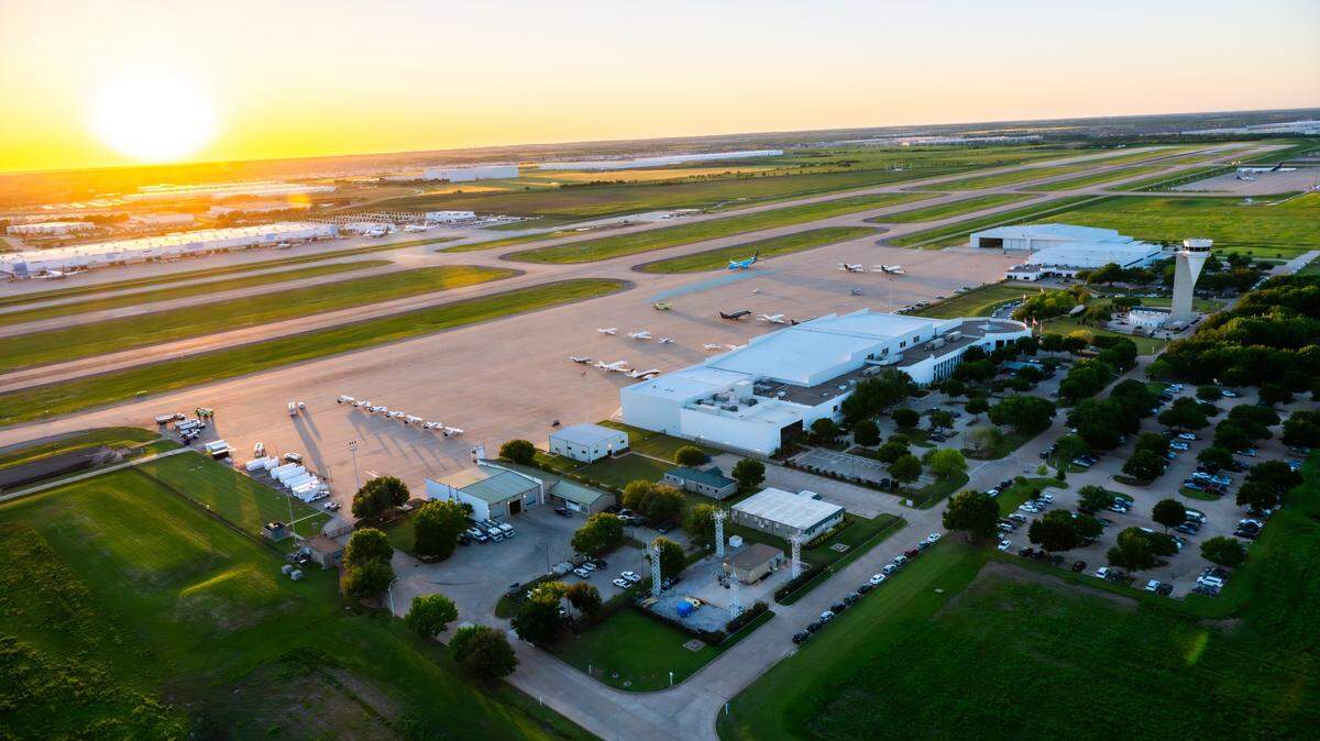 An air strip looking out into the sunset