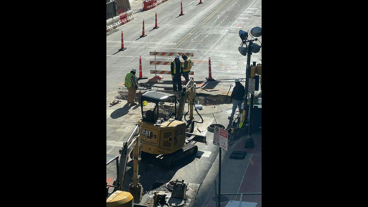 Atmos Energy technicians responded to a call about natural gas odor from the 777 Main tower in downtown Fort Worth on Tuesday, officials say. The work to repair the line continued into the next day.