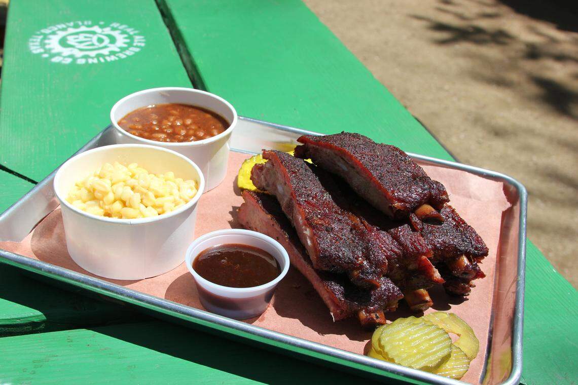 A rib plate from Not Just Q, from former TCU football player David Hawthorne. Its first brick-and-mortar location will be inside Foodhall at Crockett Row