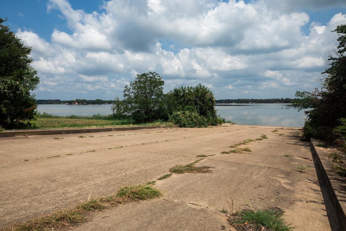 A boat ramp used to launch sea planes in the water during Word War II at Kenneth Copeland Airport, Wednesday, July 24, 2024.
